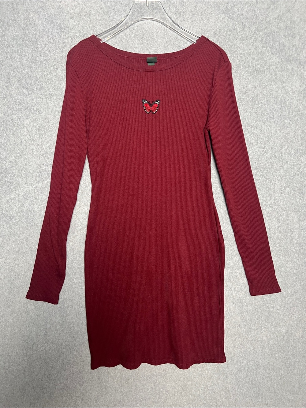 Wild Fable ribbed butterfly Embroidered Long Sleeve Body-con Dress NWT